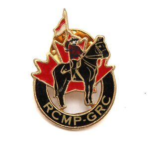 Vintage RCMP Enamelled Metal Pin Canadian Police Gold Red Black White Canada